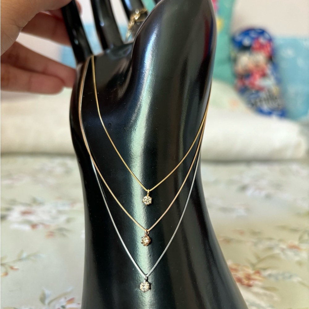 SOLD 18k Japan Gold Tricolor Yellow, Rose Gold & Platinum, Tri Stone Necklace